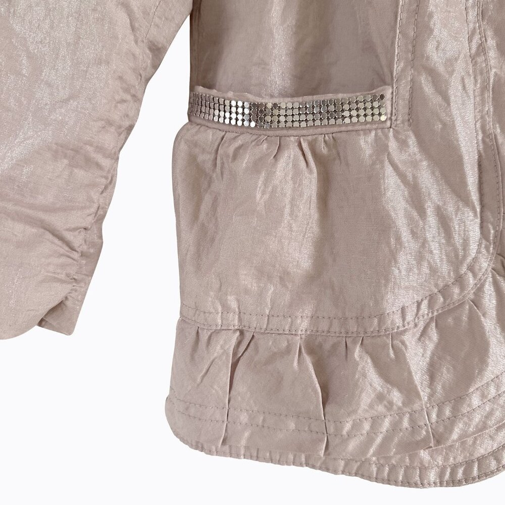 Chico's Ballet Pink Blazer M Ruched Open Front Shimmery Metallic Accent Preppy - Picture 3 of 7